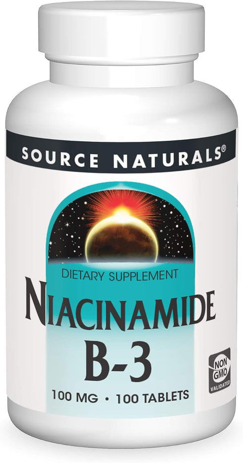 Source Naturals Niacinamide B-3, 100 mg Dietary Supplement - 100 Tablets for Daily Use