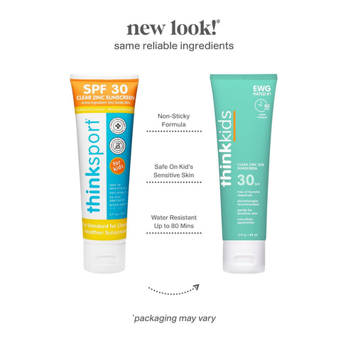 Thinkkids Mineral Sunscreen SPF 30, 3 Fl Oz Clear Zinc Oxide, Natural Reef Safe Broad Spectrum UVA/UVB Sun Screen