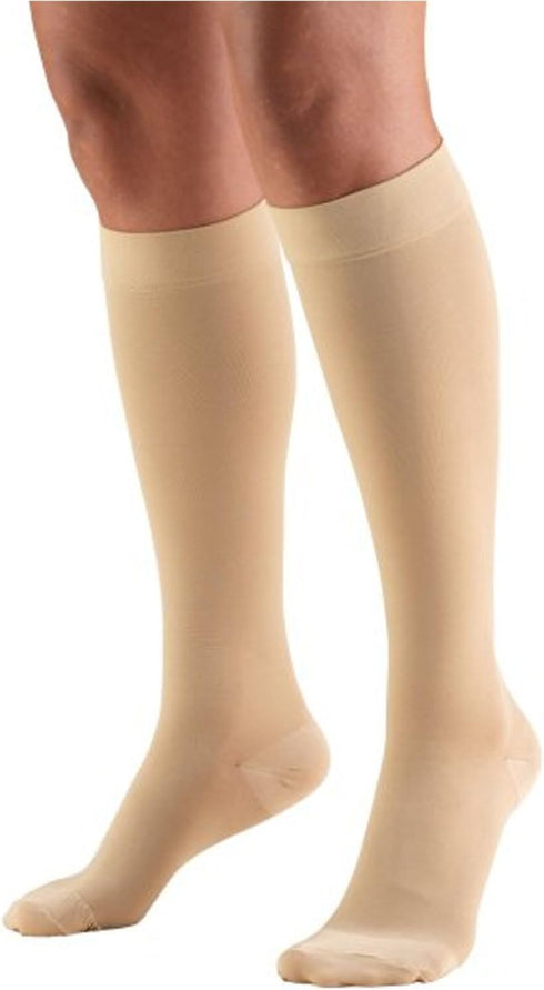 Truform 15-20 mmHg Compression Stockings - Knee High Length, Closed Toe, Beige, Medium for Men and Women
