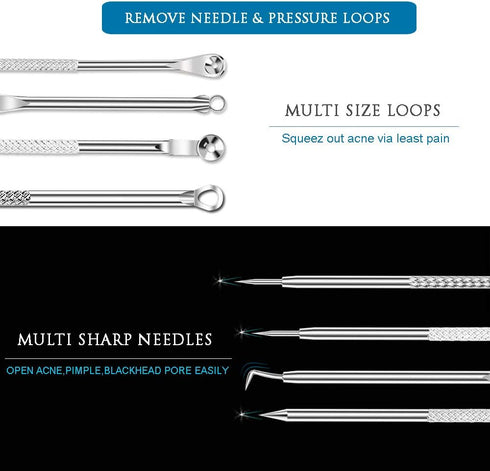 6PCS Dual Heads Blackhead Remover Kit, Pimple Comedone Extractor, Acne Blemish Removal, Premium Stainless Steel,