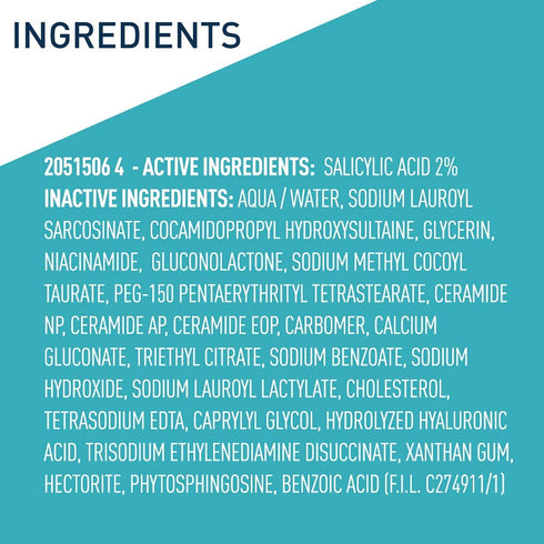 CeraVe Acne Treatment Face Wash - Salicylic Acid Cleanser with Purifying Clay, Niacinamide, Ceramides, 8 Ounce