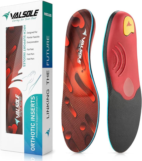 VALSOLE Heavy Duty Support Orthotics - 220+ lbs Plantar Fasciitis High Arch Support Insoles for Men Women, Shock