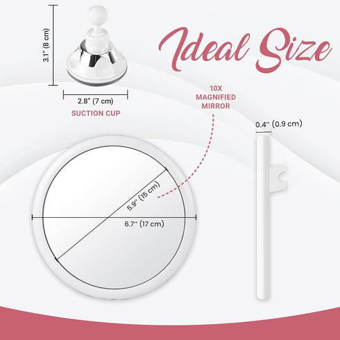 MIRRORVANA 10X Magnifying Mirror for Makeup, Suction Cup Cosmetic Mirror for Vanity and Travel - 6.7 x 6.7 Inch