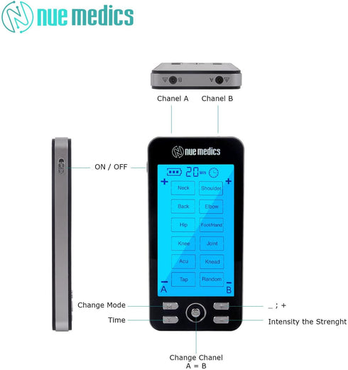 Tens Unit Machine Pulse Massager for Pain Relief, Rechargeable Muscle Stimulator Device with 24 Massage Modes, 10 Pads