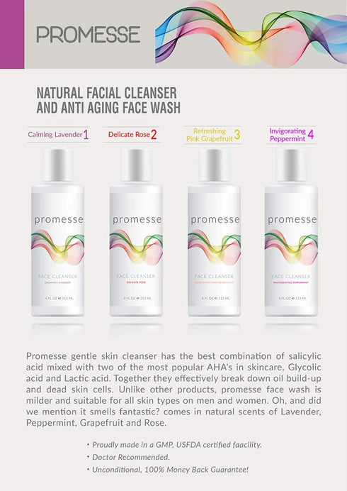 promesse Grapefruit-Scented Acne Control Facial Cleanser - Anti-Aging Exfoliating Wash with Glycolic & Salicylic Acid,
