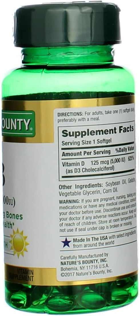 Nature's Bounty D 5000 IU Softgels, 100 Count
