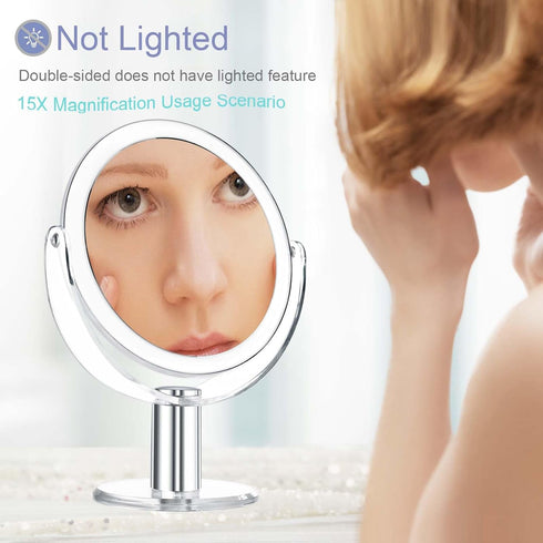 Vanity Mirror Makeup Mirror with Stand, 1X/15X Magnification Double Sided 360 Degree Swivel Mirror, 7.4 Inch Portable