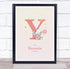 The Card Zoo Pink Baby Girl Elephant Initial Y Baby Birth Details Nursery Christening Print