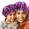 Mommy and Me Bonnet Set, Adjustable Satin Sleep Cap for Women and Baby, Toddler Curly Hair Cap (Purple/Blue)