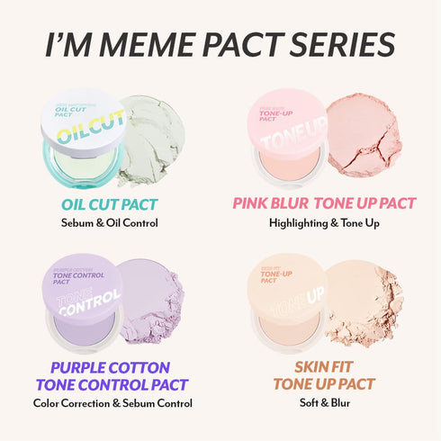 I'M MEME Compact - Tone-up Pact, Korean Pressed Setting Powder for Pink Blur Effect, Oil Control Face Powder (0.35 Oz)