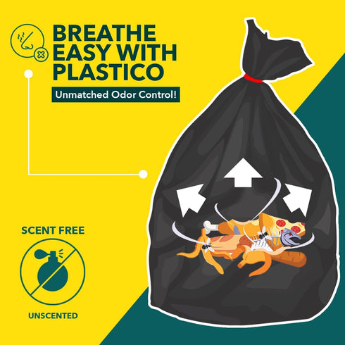 Plastico Extra Tall Kitchen Trash Bags, 18 Gallon, Black, 36 Garbage Bags, Extra Strong, Easy Drawstrings, Unscented