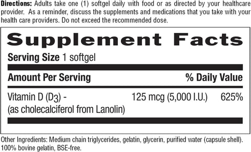 Country Life Vitamin D3 5000 IU for Immune and Bone Health, Sustainable Source from Lanolin, Various Strengths