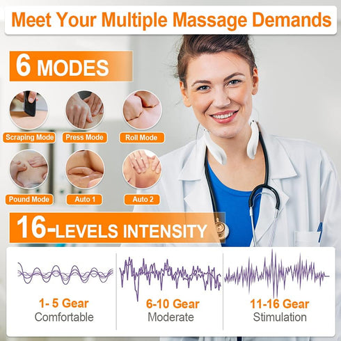 Neck Massager with Heat, Intelligent Portable Neck Massager for Pain Relief, Cordless Pulse with Voice Broadcast & 6
