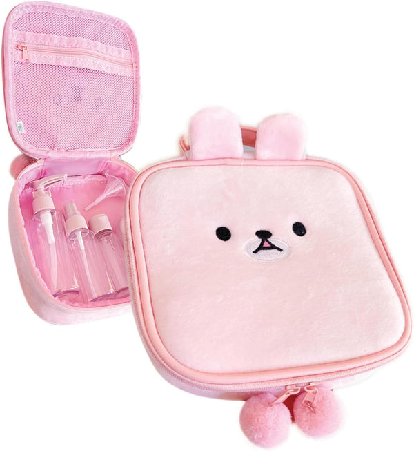 na1 Cute Kawaii Plush Makeup Bag, Inner Pocket and Handle, Zipper Closure for Convenient Travel (Pink Bunny)