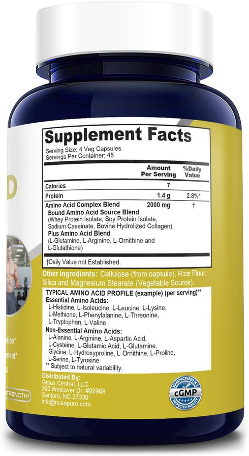 NusaPure Amino Acid Complex Blend - 2000 mg-180 Caps (Non-GMO, Gluten-Free)
