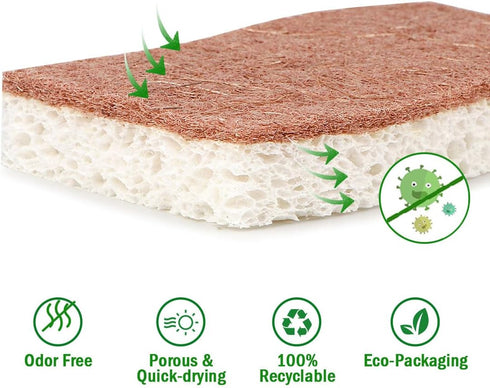 AIDEA Non-Scratch Scrub Sponge - 12 Count Natural Sponges for Kitchen, Bathroom, Household Cleaning