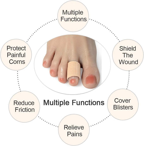 Cuttable Toe Tubes Sleeves 5 Pack, Elastic Fabric with Silicone Gel for Toe Pressure Pain Relief, Corn and Calluses