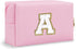 Personalized Initial Preppy Patch Makeup Bag, Small Pink Cosmetic Pouch with Zipper for Women, Monogram Waterproof