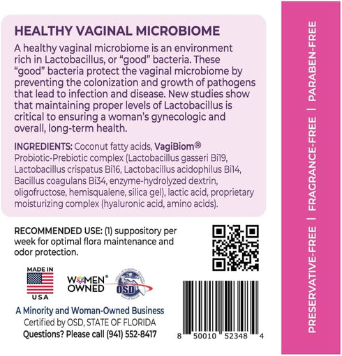 Pack 2 VagiBiom Probioitc Suppository Convenient Travel with Suppositories: Microbiome Flora Balance. Odor Control