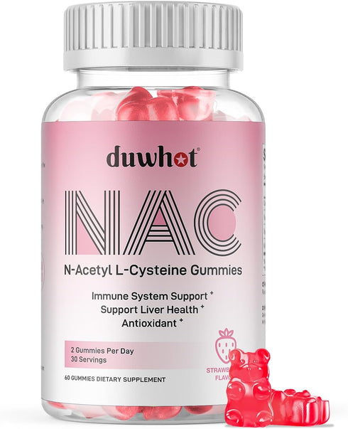 NAC Gummies 600mg - N Acetyl Cysteine Supplement for Antioxidants & Immune Support, Natural Strawberry Flavor