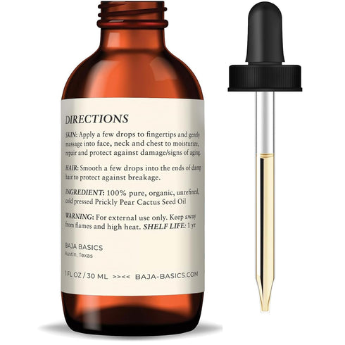 Prickly Pear Seed Oil - Cold Pressed, Pure, Unrefined Moisturizer for Skin, Face, Body, Nails, Hair - 1 oz Bottle