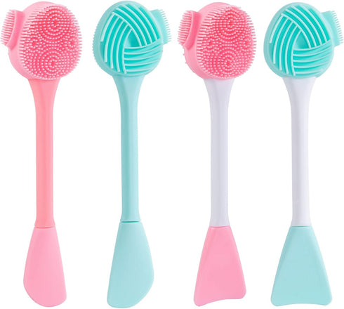 4 Pack Silicone Facial Cleansing Brush, 4 in 1 Double-Ended Exfoliating Wash Scrub Brush for Face Skincare