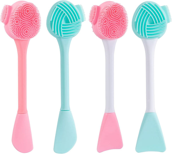 4 Pack Silicone Facial Cleansing Brush, 4 in 1 Double-Ended Exfoliating Wash Scrub Brush for Face Skincare