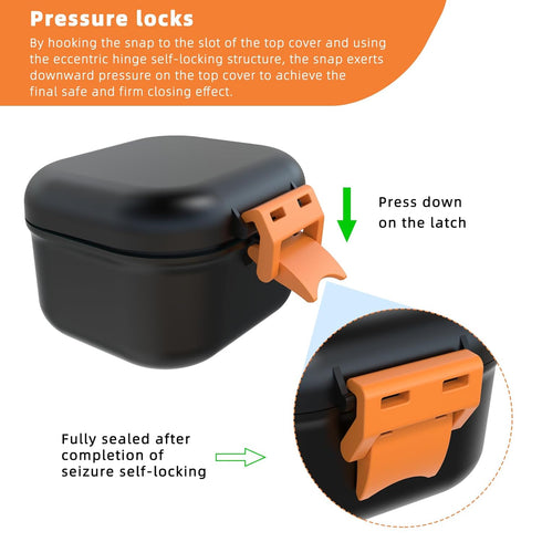 ARGOMAX Leak Proof Denture Bath Cup, Portable Soaking Box with Strainer for Dentures and Braces (Black + Orange)