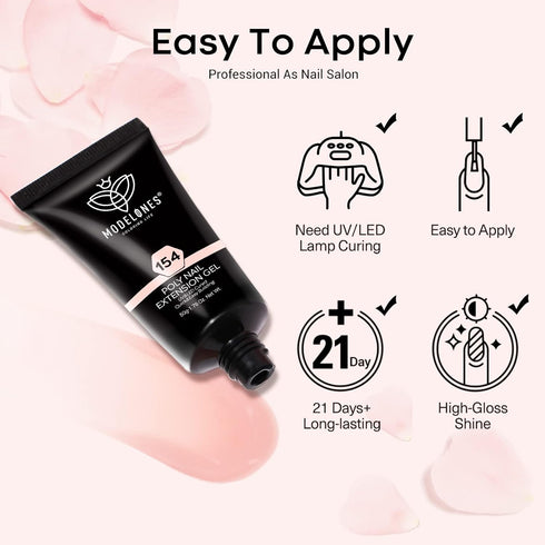 modelones Poly Nail Gel Builder Extension - Nude Nature Color Light Apricot, 50ML
