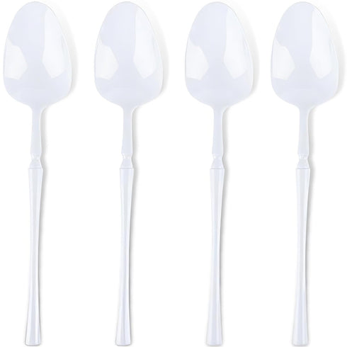 Infinity Flatware White Disposable Soup Spoons, 32 Count, Stylish Premium Plastic Cutlery for Dining