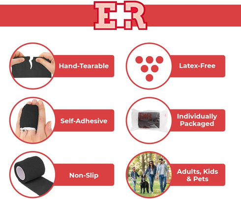 Ever Ready First Aid Self Adherent Cohesive Wrap Bandages - 2” x 5 Yards for First Aid, Sprains, Swelling, Sports, Pets