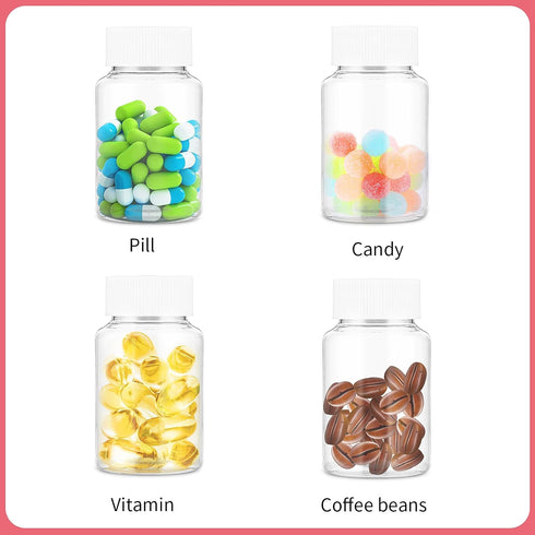 4Pcs Clear Pill Bottles, 80ml Empty Plastic Medicine Bottles with Caps, Small Travel Pill Case for Liquid Solid Powder