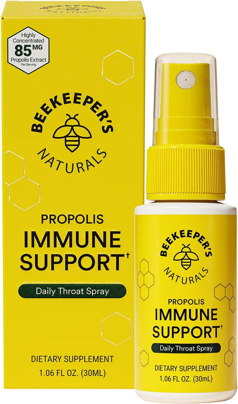 Propolis Throat Spray by Beekeeper's Naturals, Natural Immune Support & Sore Throat Relief, 1.06 oz