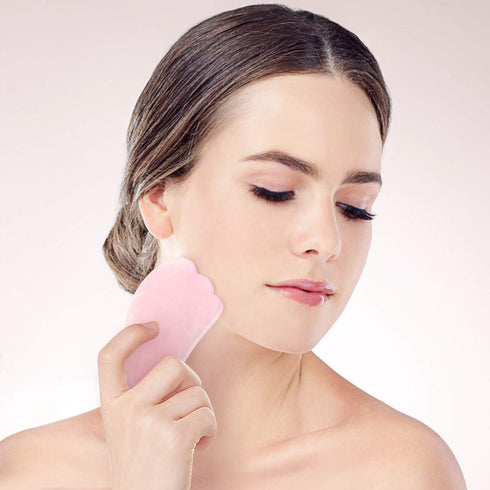 Jovivi Natural Rose Quartz Stone Gua Sha Scraping Massage Tool, Wing-Shape Healing Crystal Facial Massager