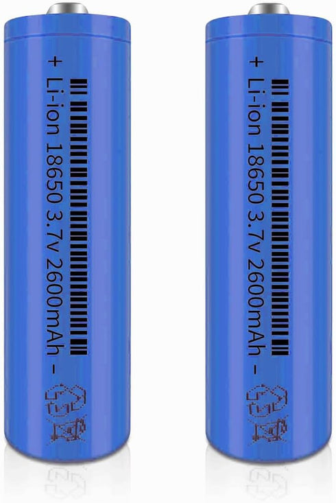 2 Packs 3.7V 2600mAh Button top Rechargeable Batteries for Headlamp, LED Flashlight, Electronic Devices etc(Button top,Blue)