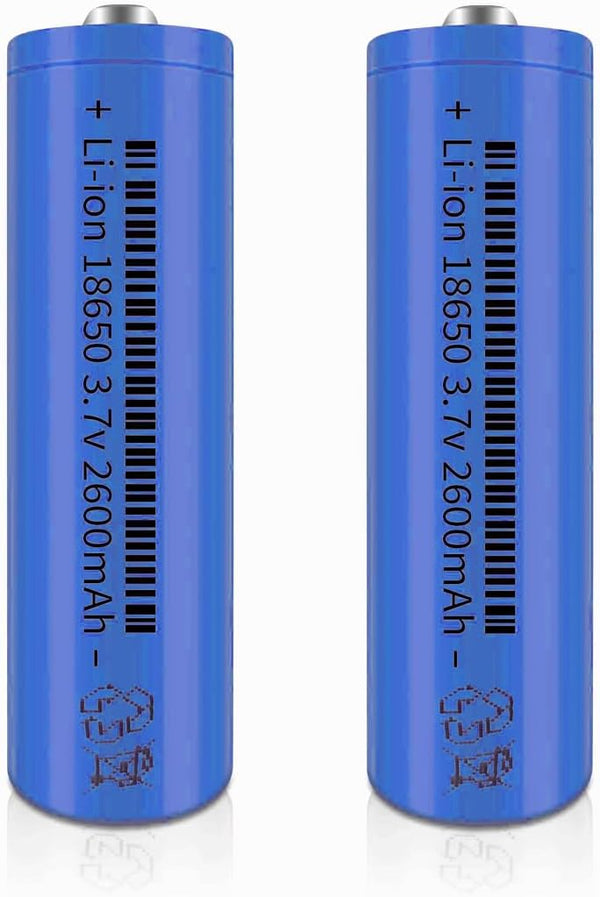 2 Packs 3.7V 2600mAh Button top Rechargeable Batteries for Headlamp, LED Flashlight, Electronic Devices etc(Button top,Blue)