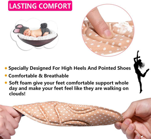 Shoe Inserts for Women - High Heel Insoles, 2 Pairs Beige, Breathable 5D Sponge Comfort Insoles for Pain Relief