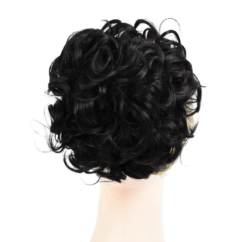 Rose Bud Chignon Hairpiece, Curly Bun Extensions Scrunchie Updo Synthetic Combs for Women, Off Black Natural