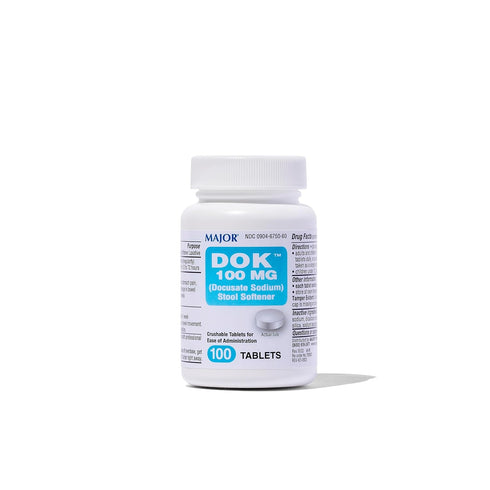 Major Docusate Sodium 100 mg - Stool Softener Tablets for Constipation Relief, 100 Tablets for Ages 12+