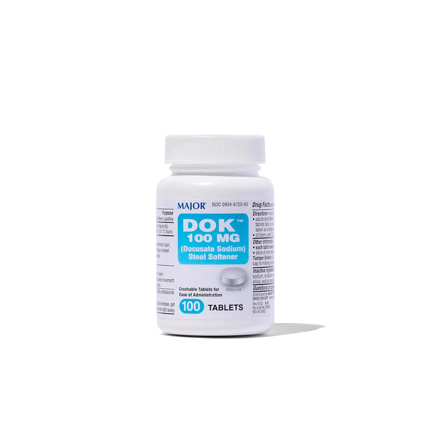 Major Docusate Sodium 100 mg - Stool Softener Tablets for Constipation Relief, 100 Tablets for Ages 12+