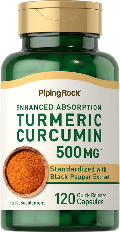 Piping Rock Turmeric Curcumin with Black Pepper | 500mg | 120 Capsules | Non-GMO, Gluten Free Complex Supplement