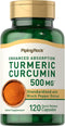 Piping Rock Turmeric Curcumin with Black Pepper | 500mg | 120 Capsules | Non-GMO, Gluten Free Complex Supplement