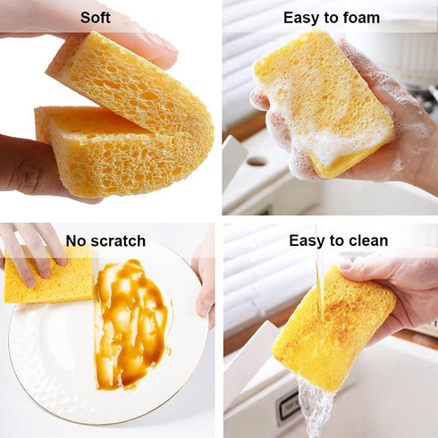 METUUTER 12-Count Cleaning Scrub Sponge, Compressed Cellulose Non-Scratch Natural Sponges for Kitchen Bathroom
