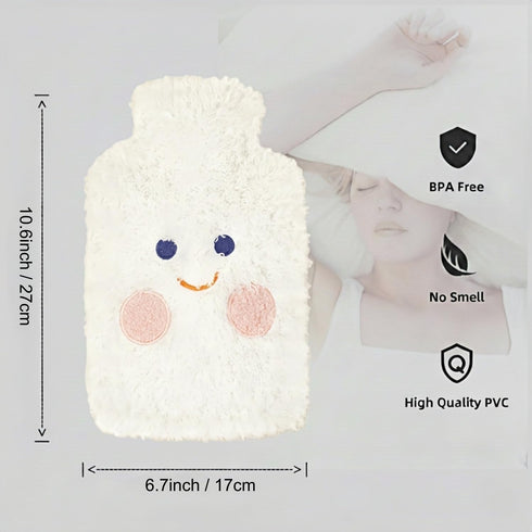 VERVEIO 1L Plush Hot Water Bottle with Soft Cover, Reusable Hot Water Bag for Pain Relief, Cramps & Warm Comfort