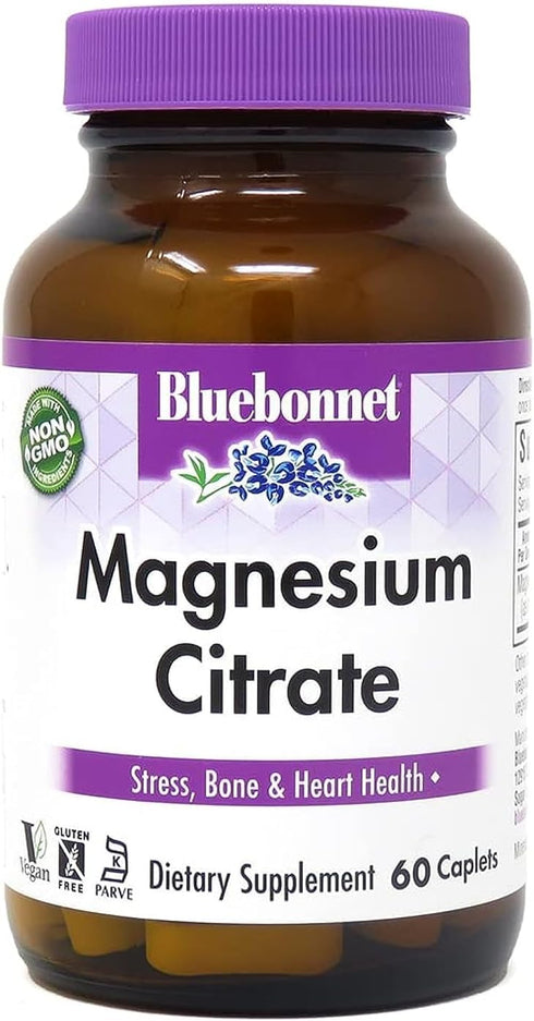 Bluebonnet Nutrition Magnesium Citrate 400mg, 60 Caplets, Maximum Absorption, Vegan, Gluten-Free