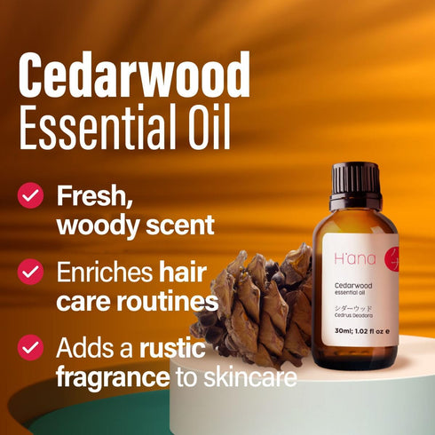 H’ana Cedarwood Essential Oil - 100% Pure Natural Cedarwood Oil for Hair, Diffuser, Aromatherapy (1 Fl Oz)