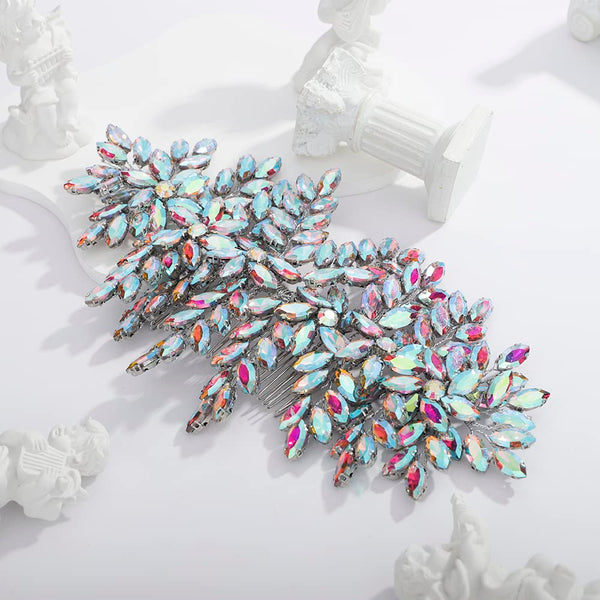 Large Full Rhinestones Flower Bride Hair Comb - Luxurious Wedding Accessories for Women