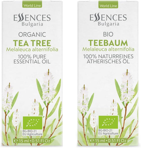 Essences Bulgaria Organic Tea Tree Essential Oil 0.51 Fl Oz 15ml, 100% Pure Natural for Skincare and Aromatherapy Use.