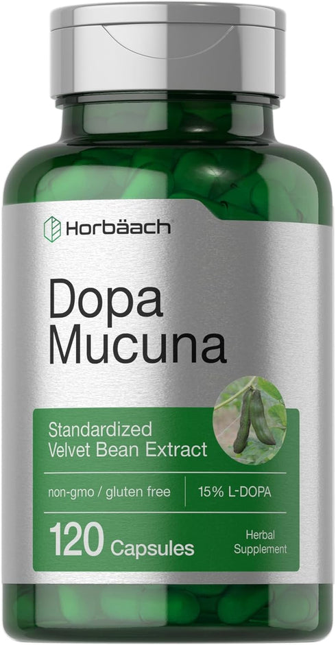 Horbaach Dopa Mucuna 120 Capsules | Velvet Bean Extract | 15% L-Dopa | Non-GMO & Gluten Free Herbal Supplement
