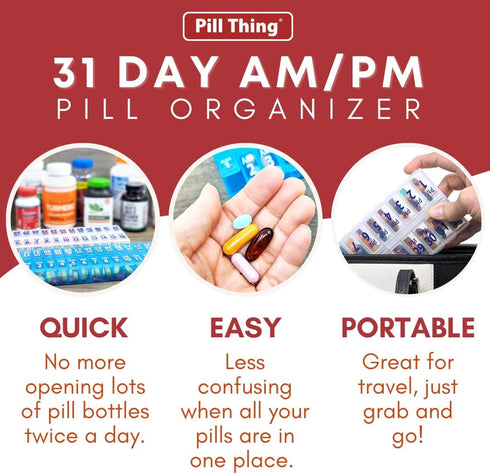 Set 31 Set 2 31 Twice-a-Day Monthly Pill Box Planner - AM & PM Medication Organizer for Days! Contains Organizers